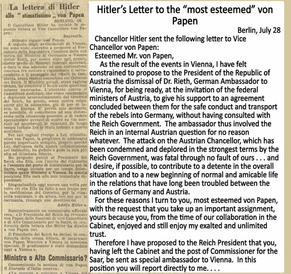 Hitler letter to Papen
